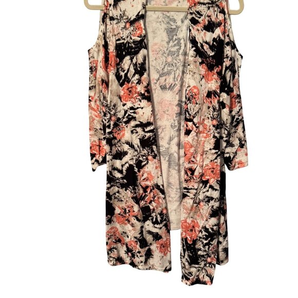 Dressbarn Cold Shoulder Floral Print Cardigan Sz 3X Lightweight Layering Piece - Picture 8 of 12
